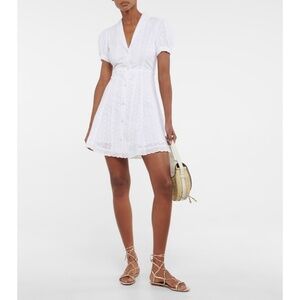 CAROLINE CONSTAS Bel Buttoned Cotton Mini Dress White Eyelet Bridal Shower Small